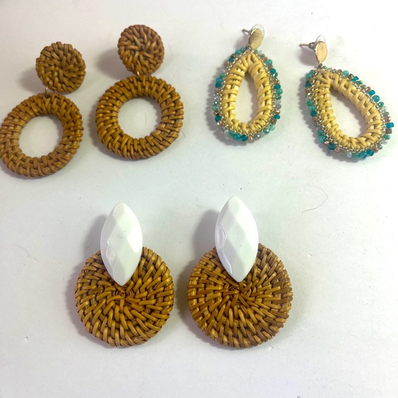 Rattan Statement Woven Women Drop Dangle Earrings. - Picture 1 of 5